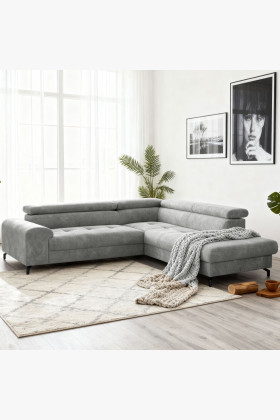 Sarokkanapé ágyfunkcióval és tárolóval, jobbos, platina színű